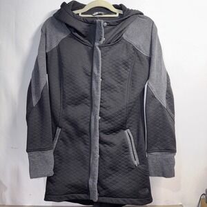 Womens Small The North Face Black Knit Quilted & Fleece Longline Hooded Jacket